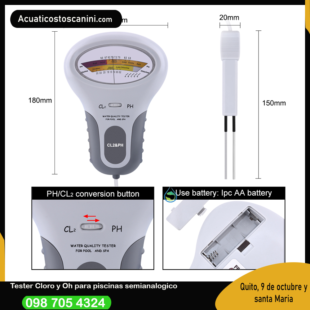 Medidor de pH y cloro para piscina, spa, PC102 