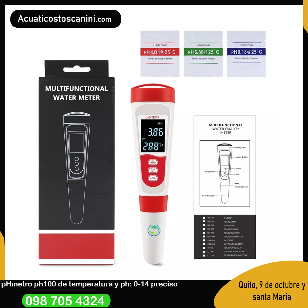 Medidor Digital De Ph Potenciómetro 2 En 1 Ph y Temperatura