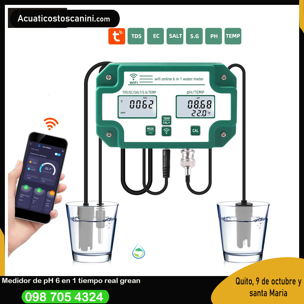 Tester Ph Wifi Profesional Verde Monitor de pH en cualquier parte 