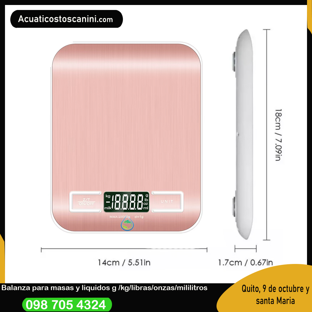 Balanza para cocina de hasta 10kg con medidas en gramos mililitros onzas libras