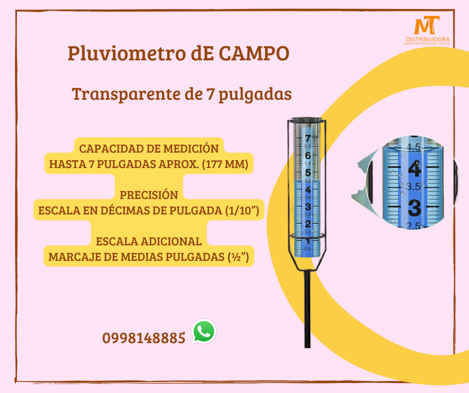 Pluviometro de 7 pulgadas con milimetrados de color azul y estaca 