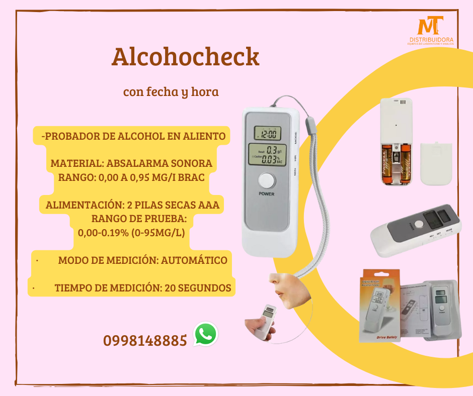 Alcoholimetro sin boquillas con hora y fecha para humanos