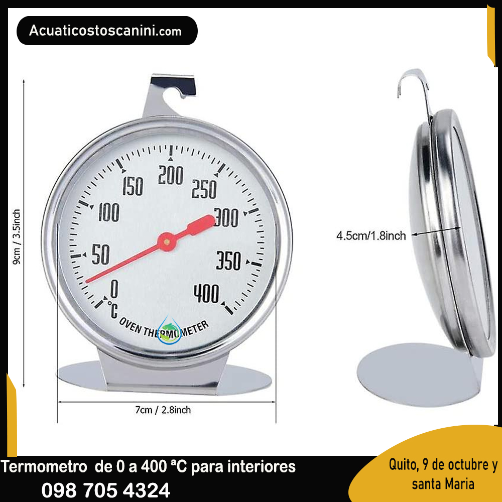 Termómetro acero inoxidable para hornos Oven 0-400 grados Celsius