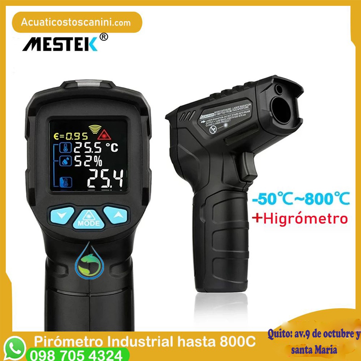Termómetro Digital Industrial Láser Infrarrojo -50 a 800 Grados Celsius Fharenheit