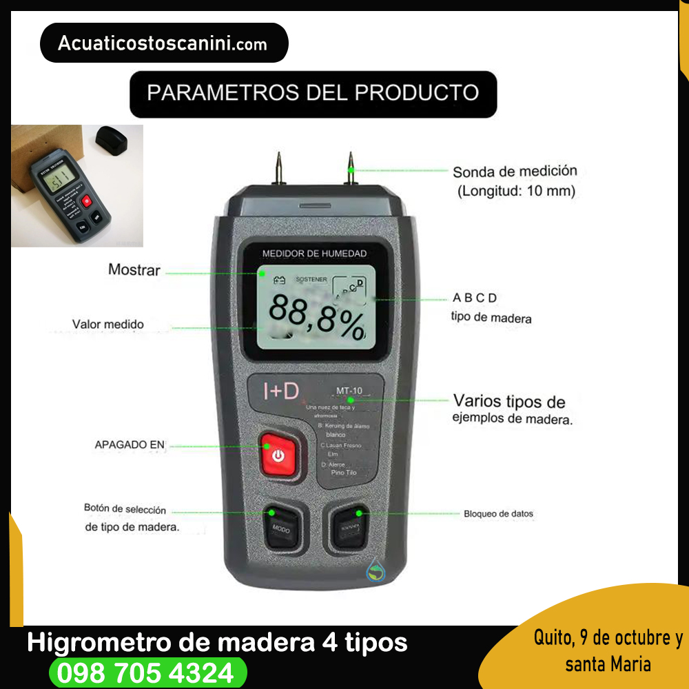 Higrómetro Digital Para Madera con 2 agujas leña papel cartón