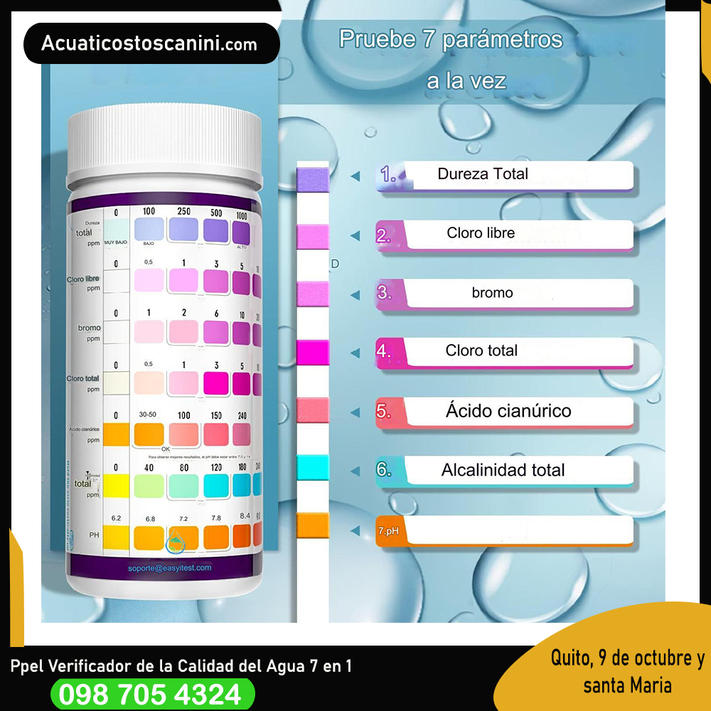 Test Strips Papel pH 7 in 1 para piscinas agua líquidos