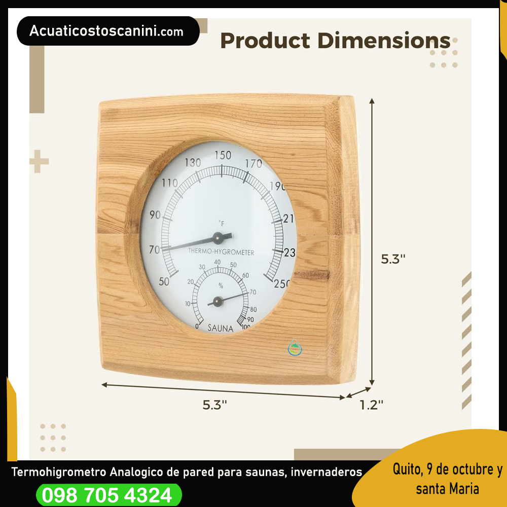 Termohigrómetro De Madera Analógico para Sauna  temperaturas altas